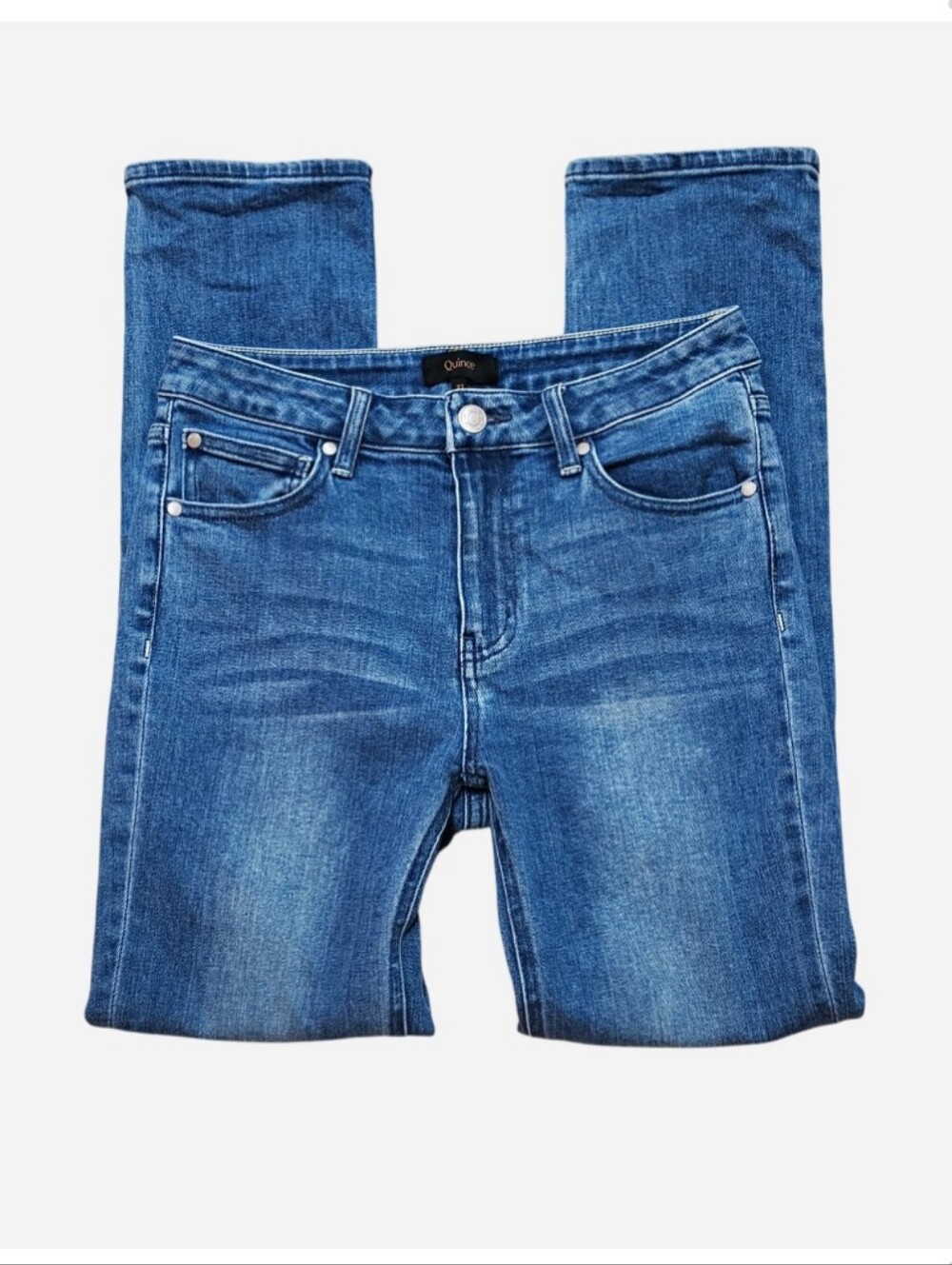 Quince Stretch Mid Rise Slim Straight Jeans Women's 27 Medium Wash Minimalist - Picture 3 of 14